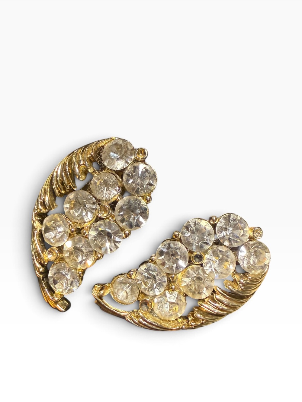 Vintage Lisner Rhinestone Feather Brooch & Clip Earrings Demi Parure Set - Picture 3 of 7